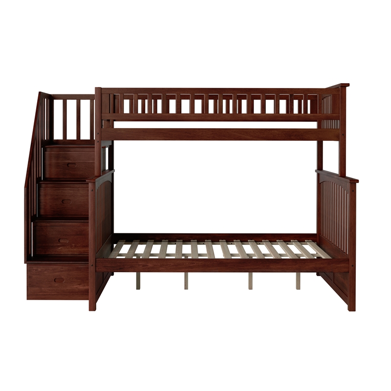 AFI Columbia Twin Over Full Solid Wood Staircase Bunk Bed in Walnut