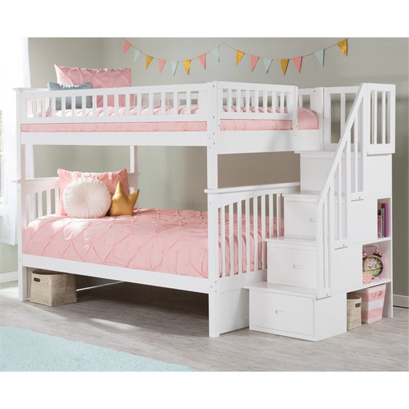 Atlantic Furniture Columbia Full Over Full Staircase Bunk Bed in White