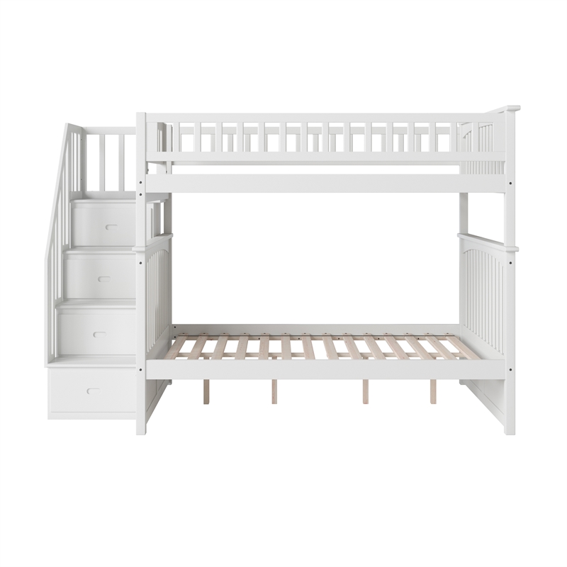 AFI Columbia Full Over Full Solid Wood Staircase Bunk Bed in White