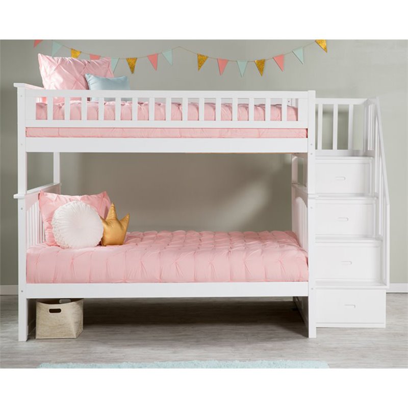 Atlantic Furniture Columbia Full Over Full Staircase Bunk Bed in White AB55802