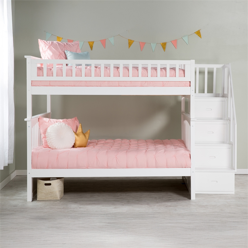 AFI Columbia Full Over Full Solid Wood Staircase Bunk Bed in White