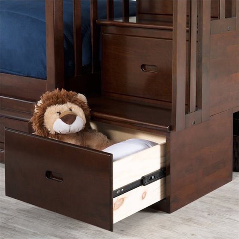 AFI Columbia Twin Over Twin Solid Wood Staircase Bunk Bed in Walnut