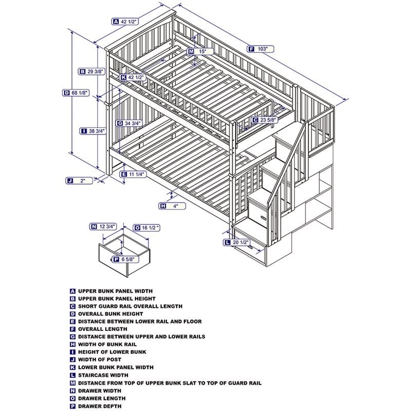 AFI Columbia Twin Over Twin Solid Wood Staircase Bunk Bed in Walnut