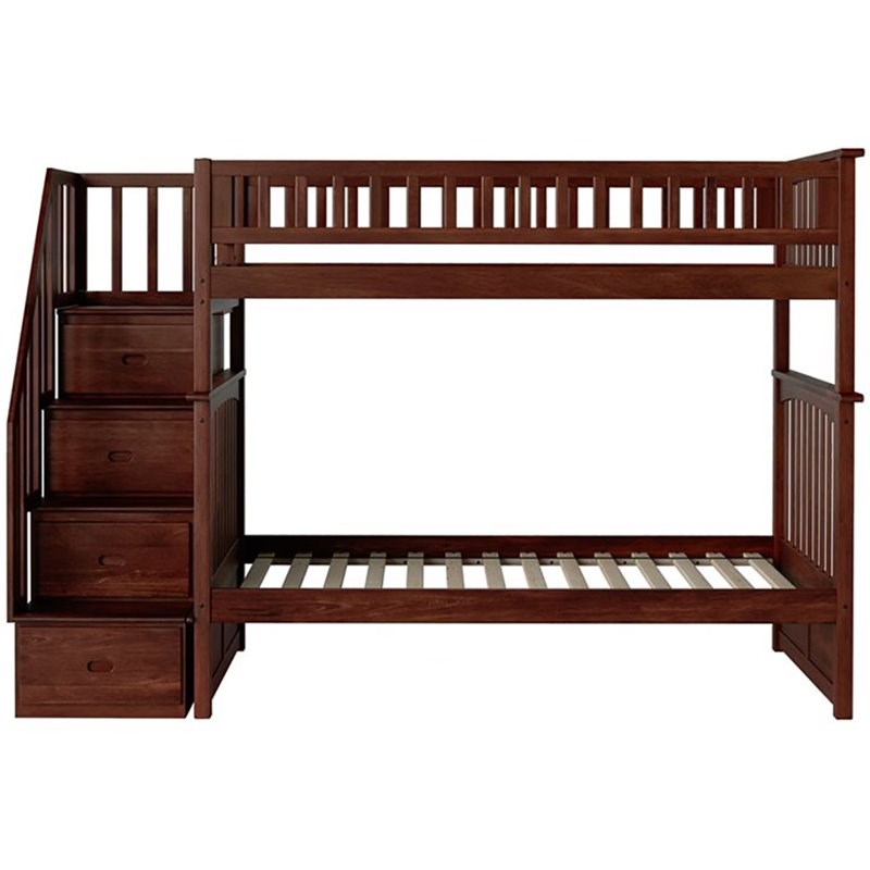 AFI Columbia Twin Over Twin Solid Wood Staircase Bunk Bed in Walnut