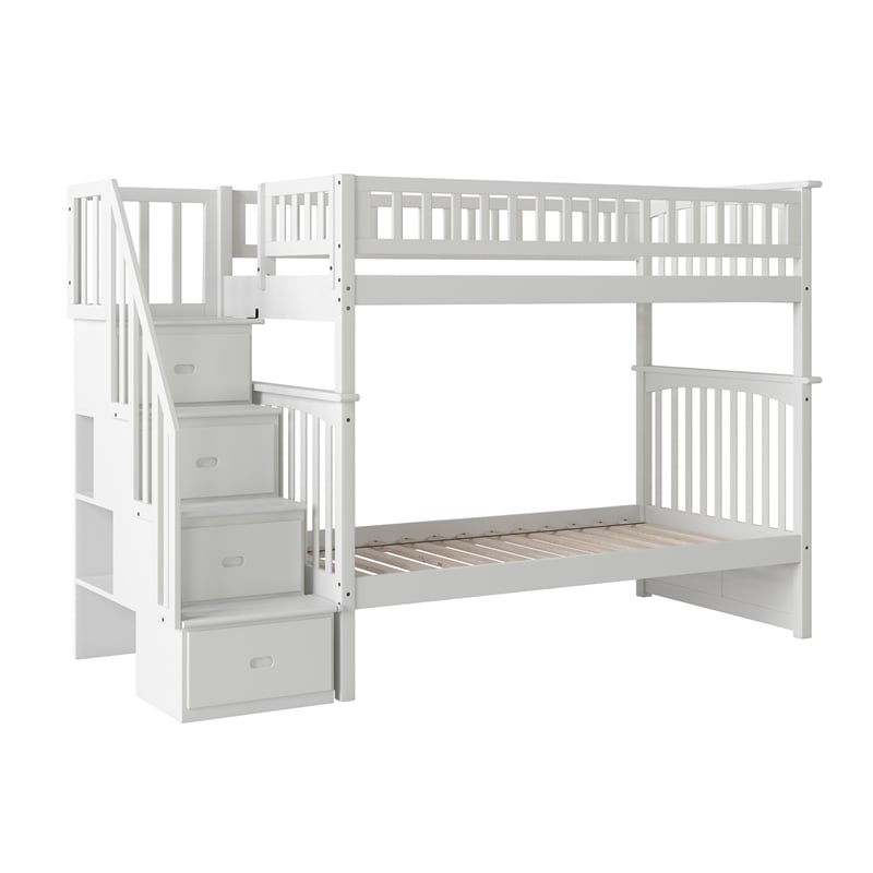 AFI Columbia Twin Over Twin Solid Wood Staircase Bunk Bed in White