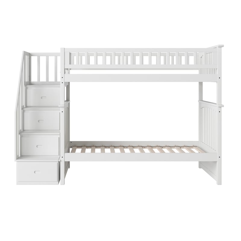 AFI Columbia Twin Over Twin Solid Wood Staircase Bunk Bed in White