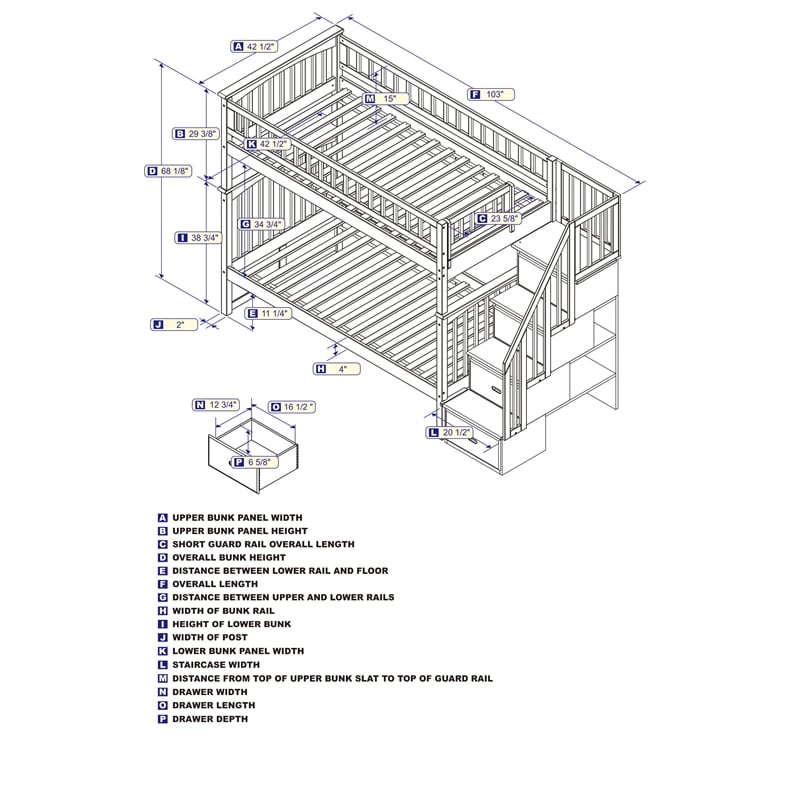 AFI Columbia Twin Over Twin Solid Wood Staircase Bunk Bed in White