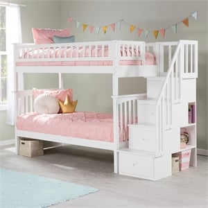 AFI Columbia Twin Over Twin Solid Wood Staircase Bunk Bed in White