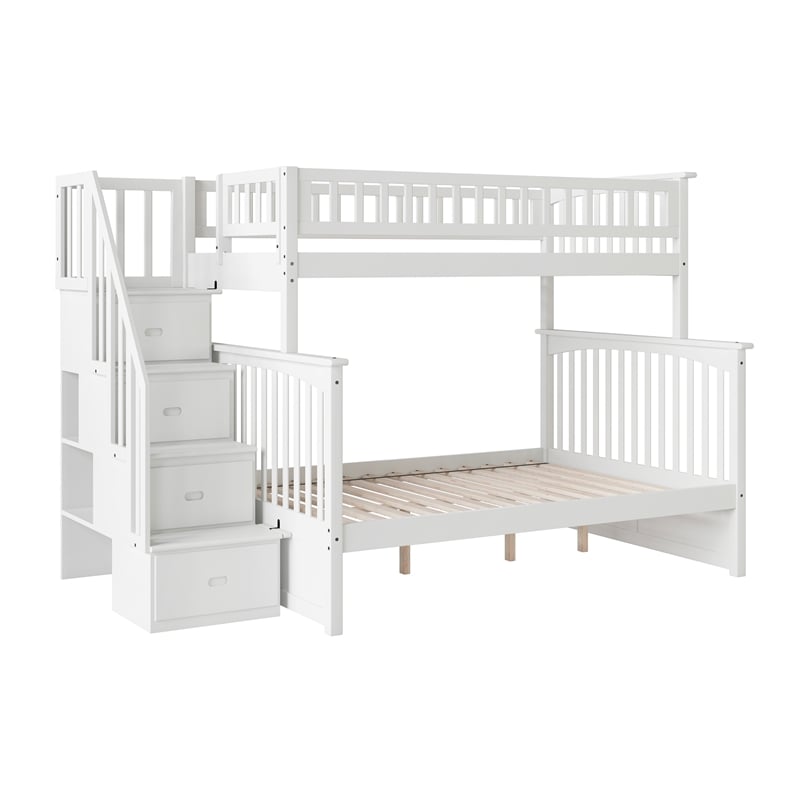 AFI Columbia Twin Over Full Solid Wood Staircase Bunk Bed in White