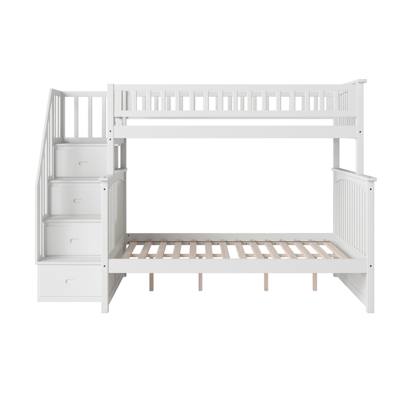 AFI Columbia Twin Over Full Solid Wood Staircase Bunk Bed in White