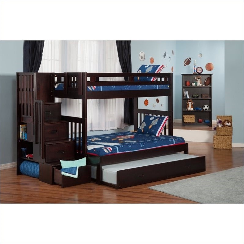 Atlantic Furniture Cascade Staircase Bunk Bed in Espresso with Trundle Bed AB63XX31