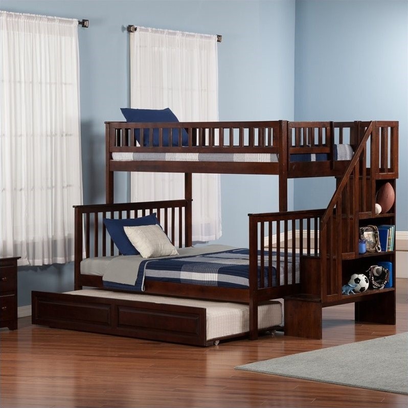 Woodland Staircase Bunk Bed with Twin Raised Panel Trundle Bed in