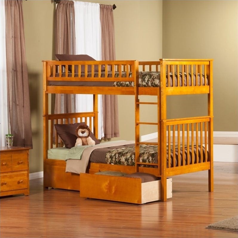 Woodland Bunk Bed with 2 Urban Lifestyle Bed Drawers in Caramel - AB56X47