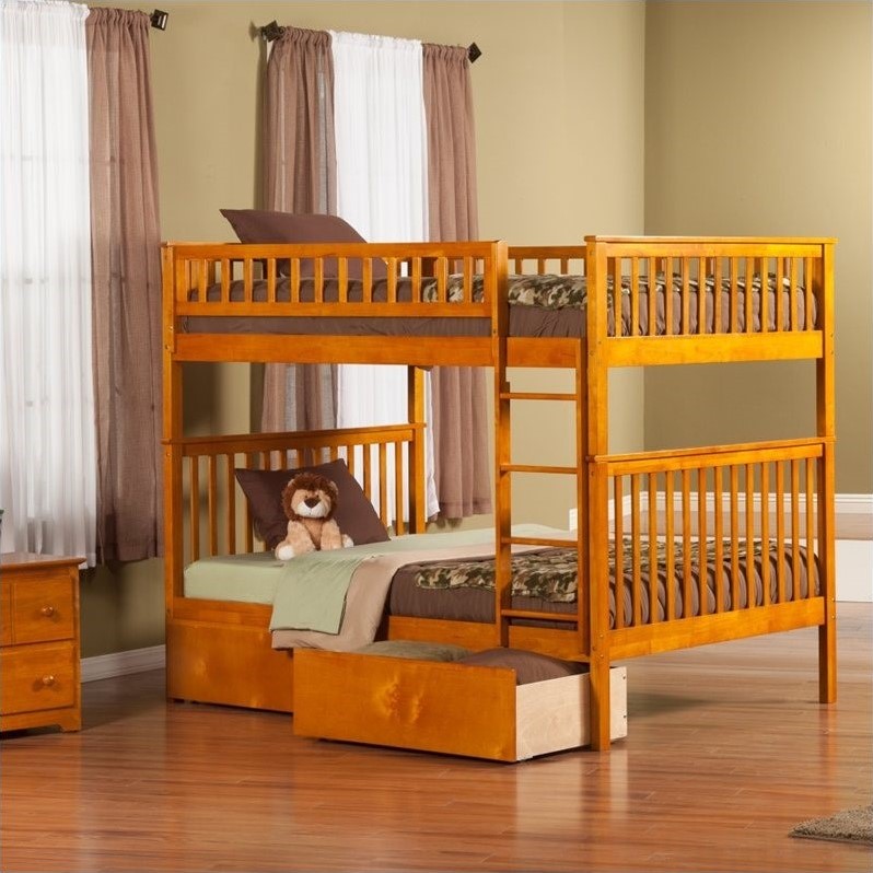 Woodland Bunk Bed with 2 Urban Lifestyle Bed Drawers in Caramel - AB56X47