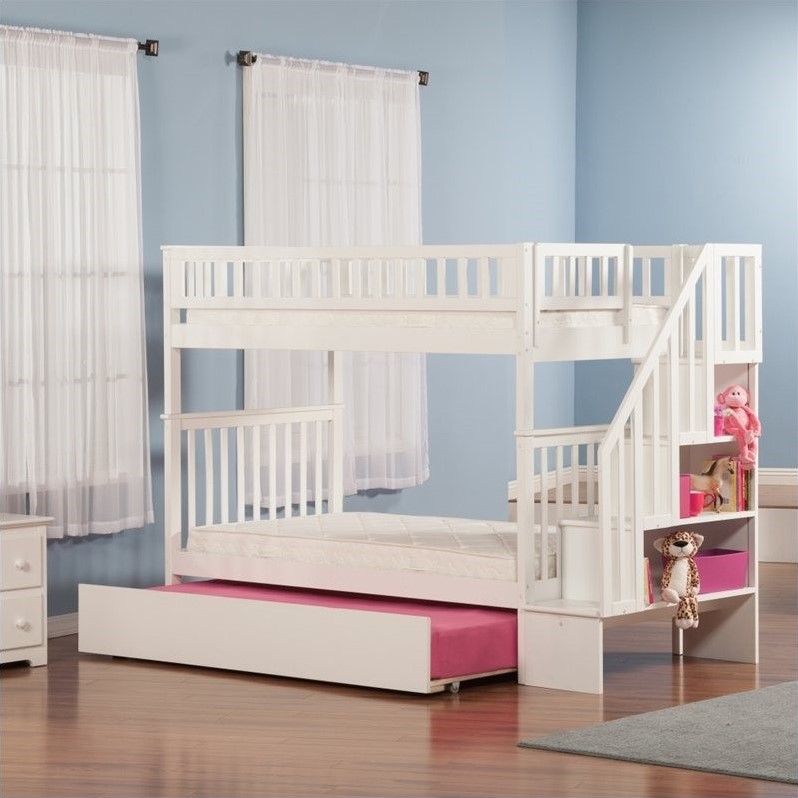 Atlantic Furniture Woodland Staircase Bunk bed with Trundle Bed in White AB56XX52