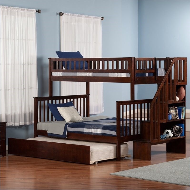 Atlantic Furniture Woodland Staircase Bunk Bed with Trundle Bed in Walnut AB56XX54