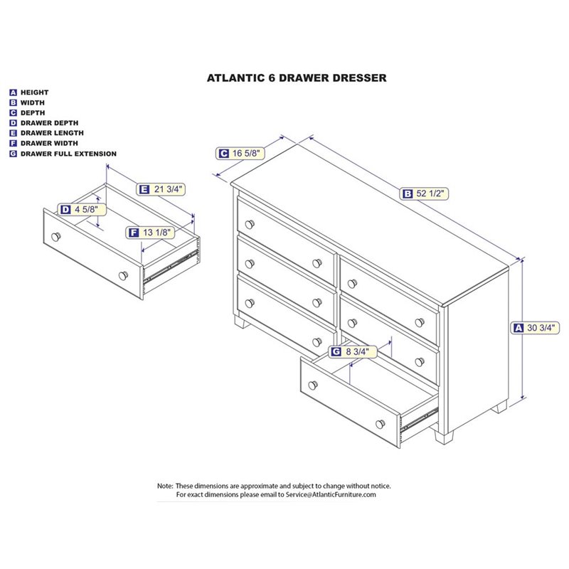 Atlantic Furniture Atlantic 6 Drawer Dresser In White C 68652