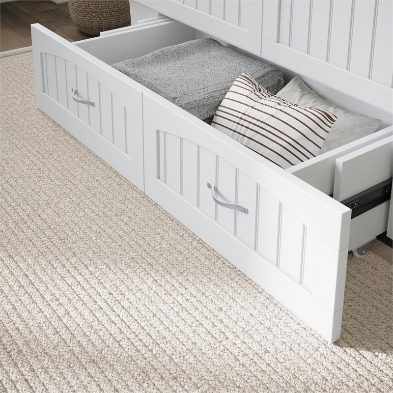 Nantucket Queen Wood Murphy Bed Chest w Mattress and Built-in Charger in White