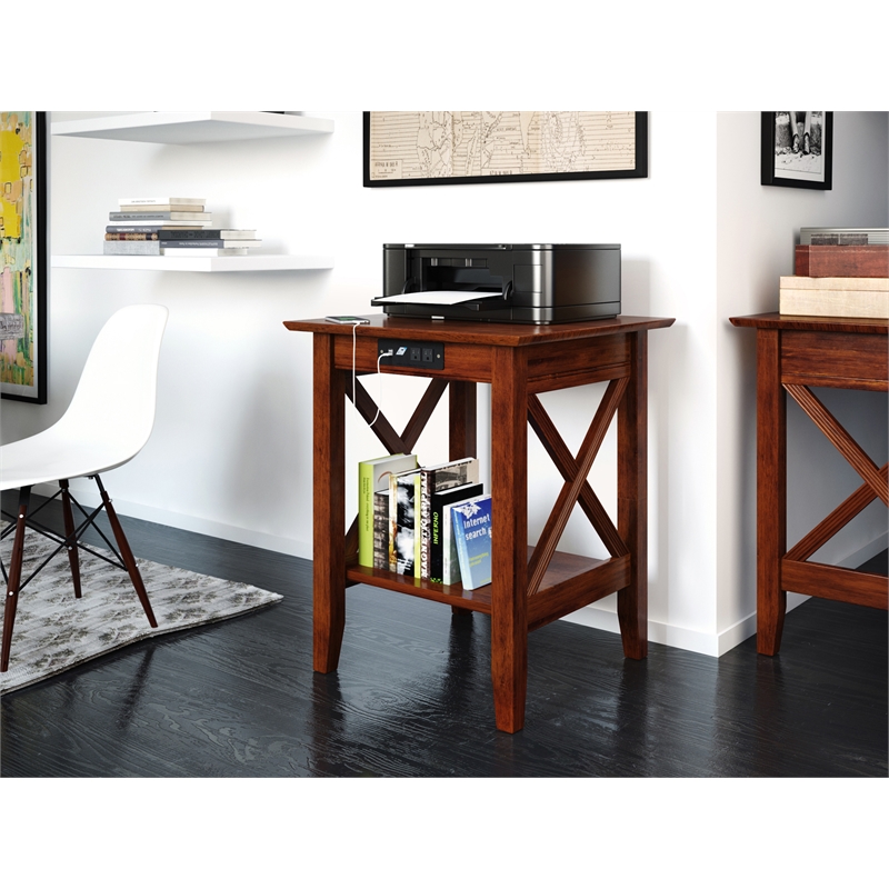 AFI Lexi Solid Wood Printer Stand with Built-In Charger in Walnut
