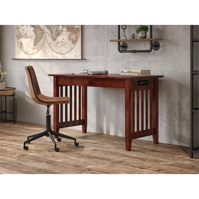 AFI Mission Solid Wood Writing Desk with BuiltIn Charger in Walnut