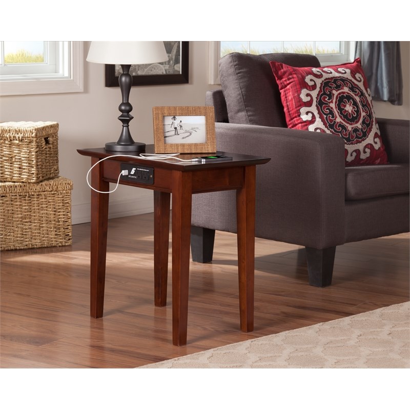 AFI Shaker Solid Wood Charger Chair Side Table with USB Charger in Walnut