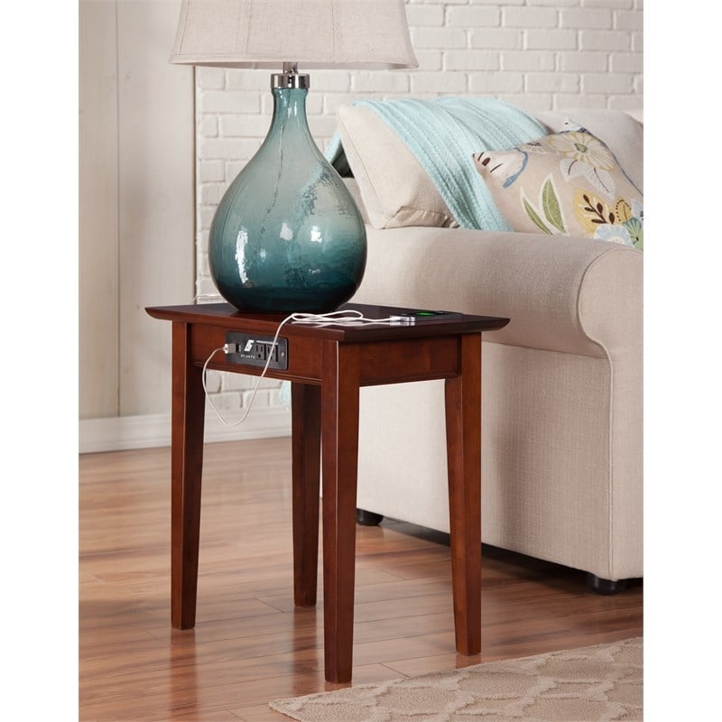 AFI Shaker Solid Wood Charger Chair Side Table with USB Charger in Walnut