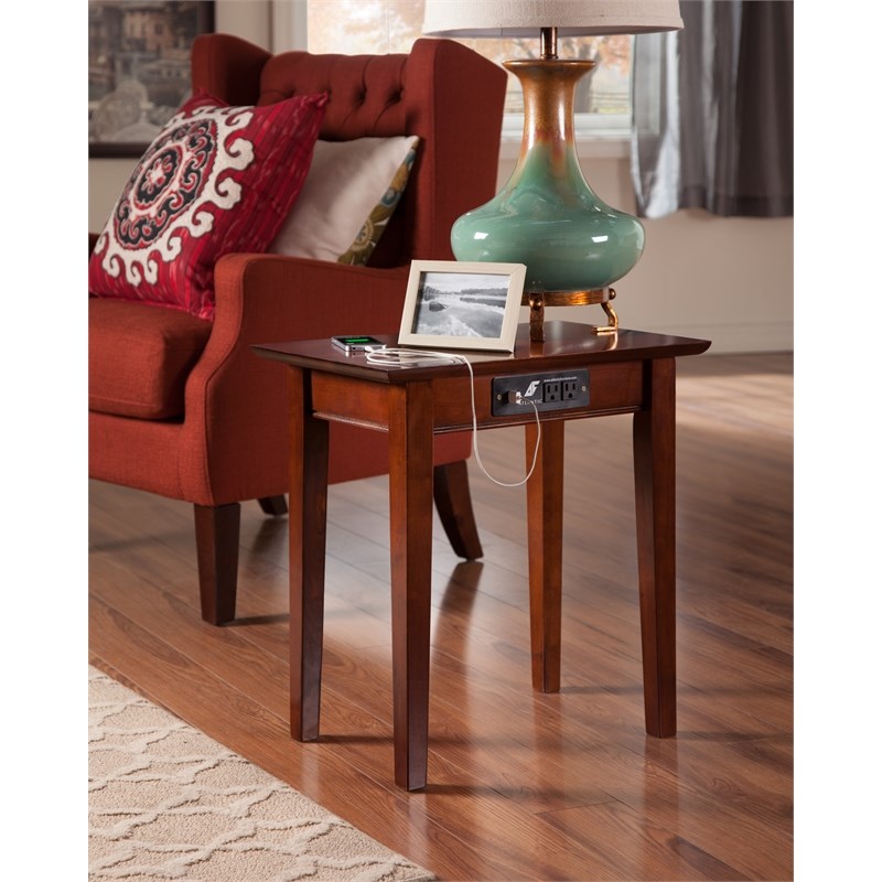 AFI Shaker Solid Wood Charger Chair Side Table with USB Charger in Walnut