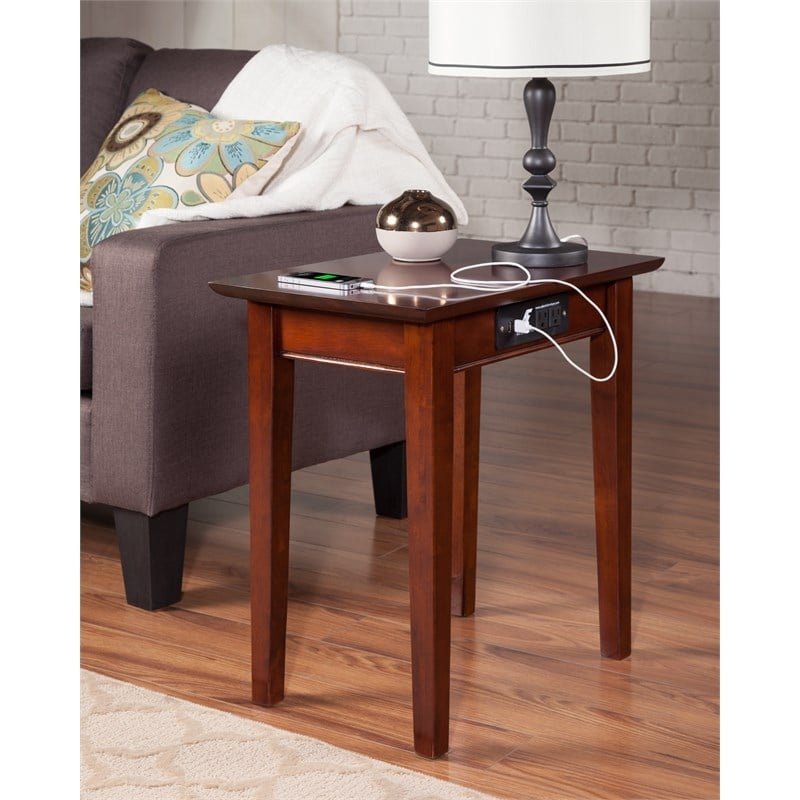 AFI Shaker Solid Wood Charger Chair Side Table with USB Charger in Walnut