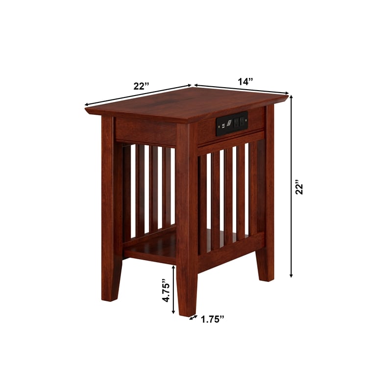 AFI Mission Solid Wood Chair Side Table with BuiltIn Device Charger Brown Walnut