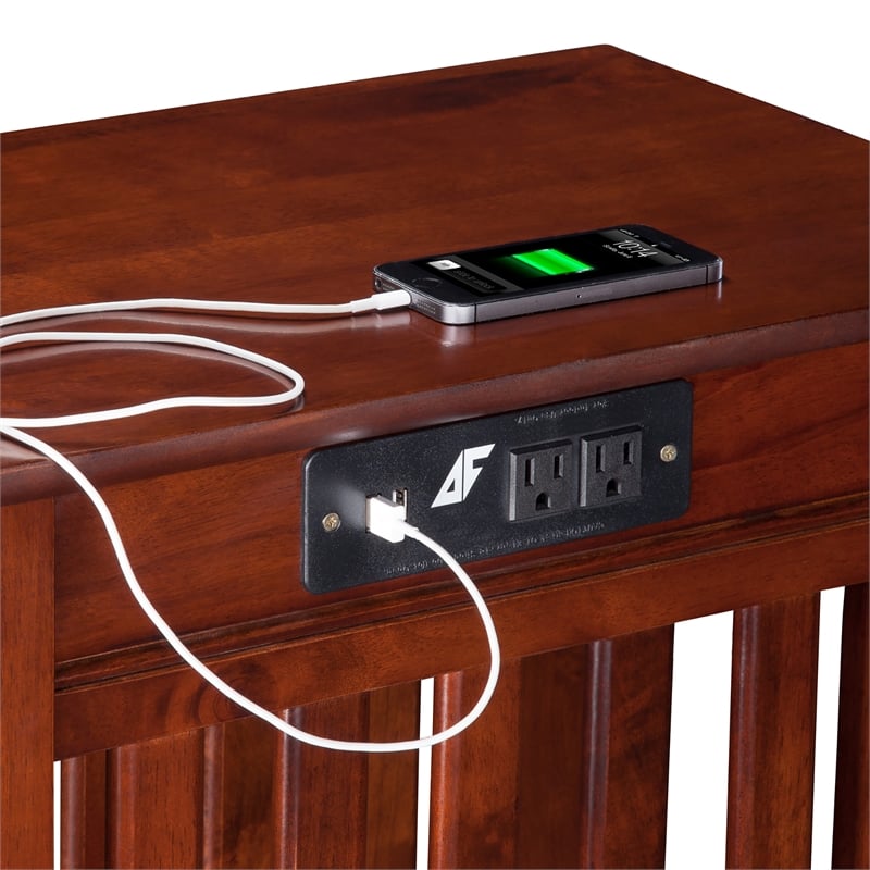 AFI Mission Solid Wood Chair Side Table with BuiltIn Device Charger Brown Walnut
