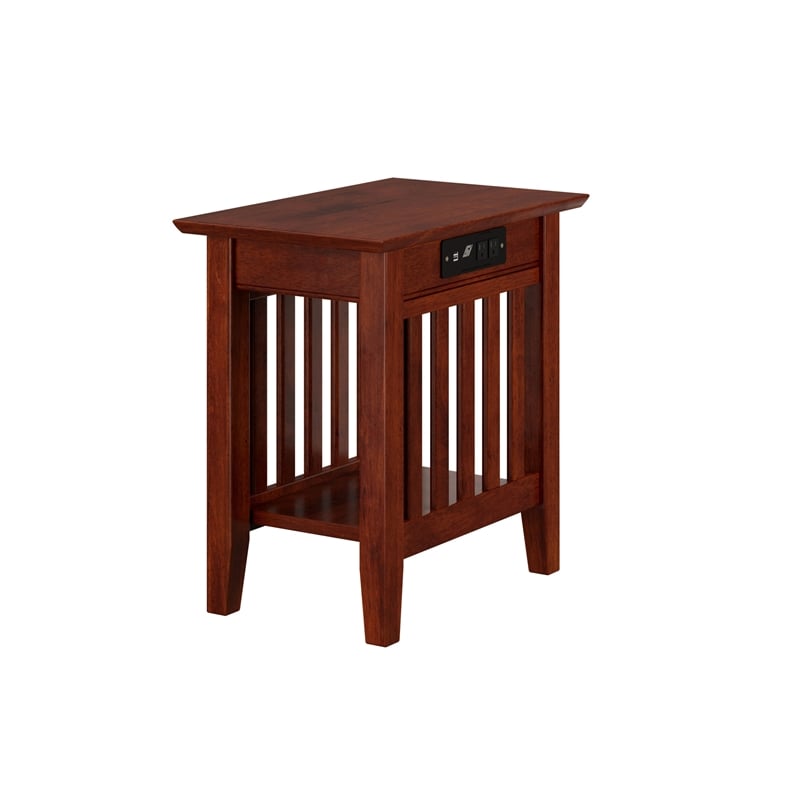 AFI Mission Solid Wood Chair Side Table with BuiltIn Device Charger Brown Walnut