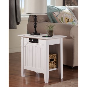 AFI Nantucket Solid Wood Chair Side Table with Built in Device Charger in White