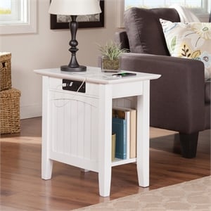 AFI Nantucket Solid Wood Chair Side Table with Built in Device Charger in White