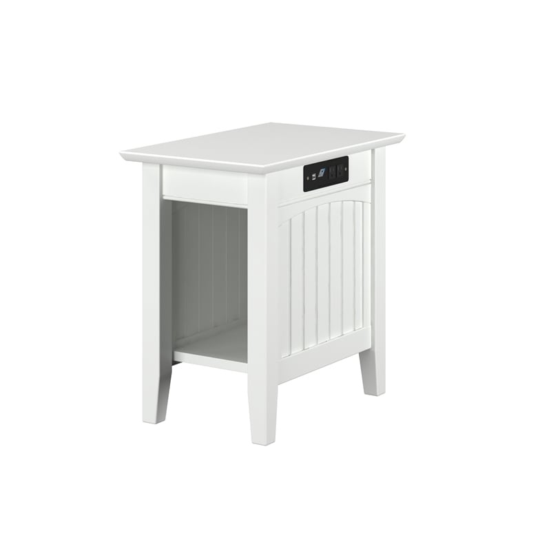 AFI Nantucket Solid Wood Chair Side Table with Built in Device Charger in White