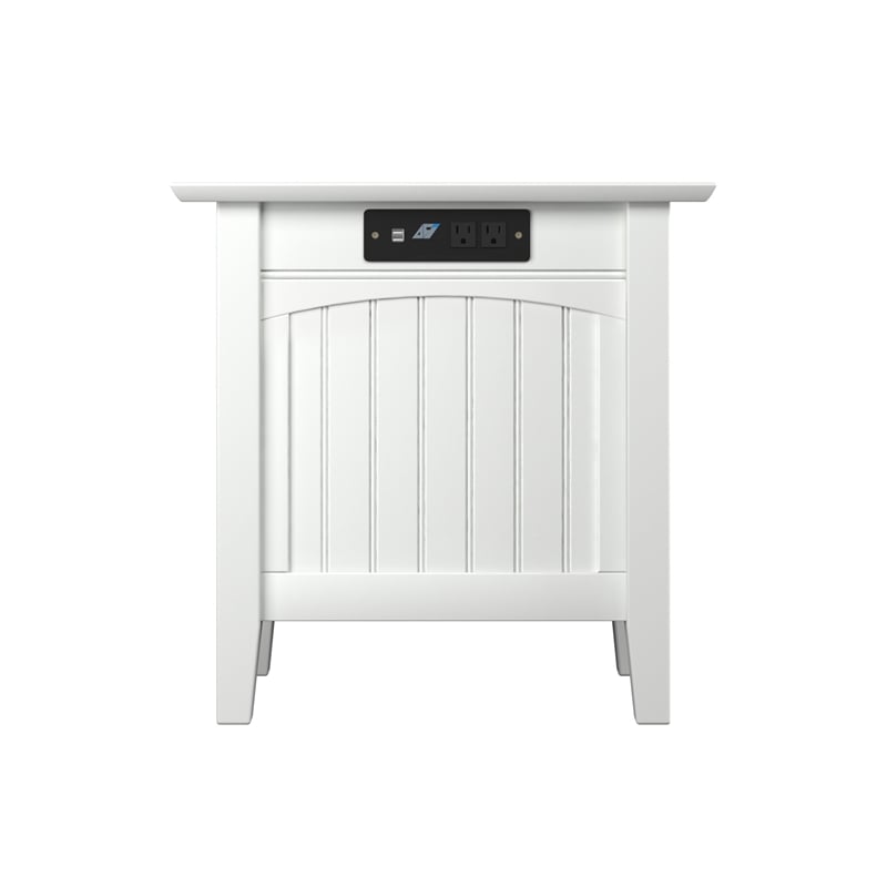 AFI Nantucket Solid Wood Chair Side Table with Built in Device Charger in White