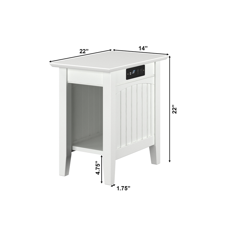 AFI Nantucket Solid Wood Chair Side Table with Built in Device Charger in White