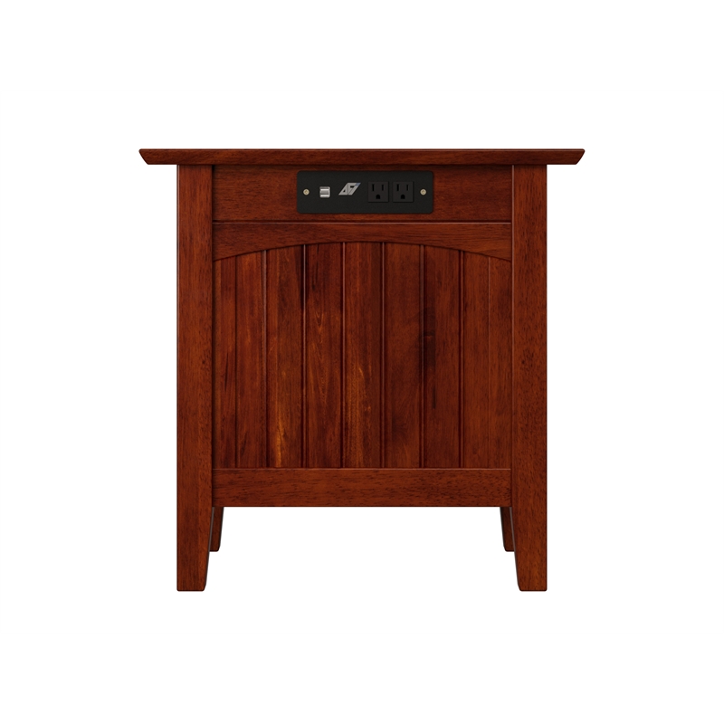 AFI Nantucket Solid Wood Chair Side Table with USB Charger in Walnut