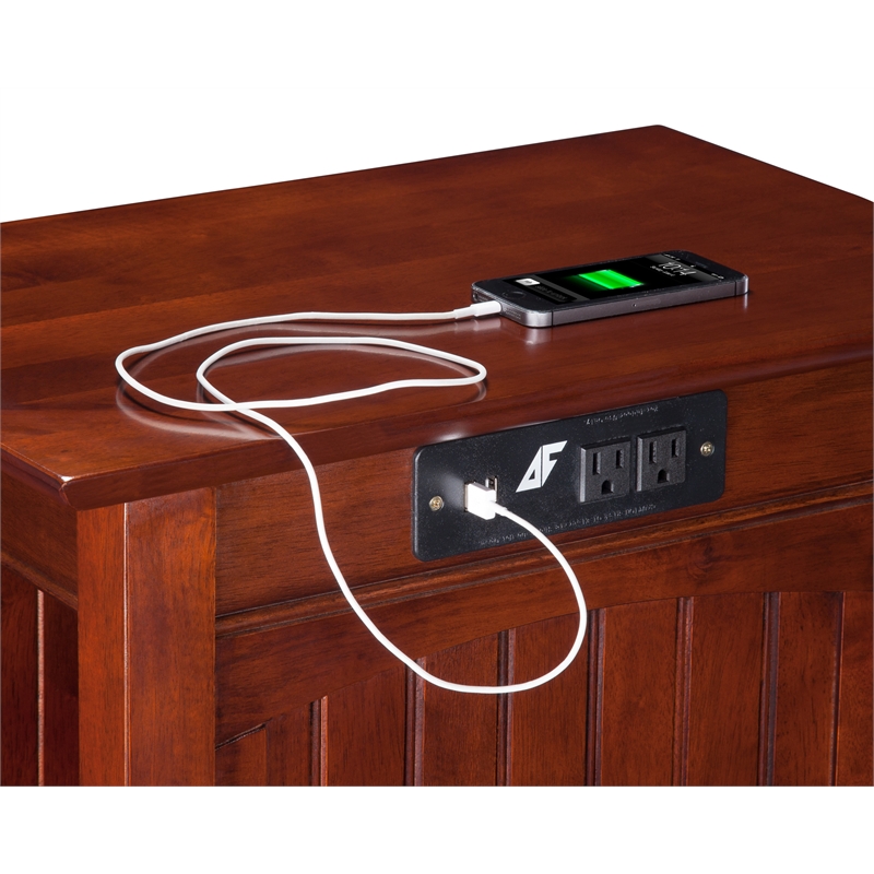 AFI Nantucket Solid Wood Chair Side Table with USB Charger in Walnut