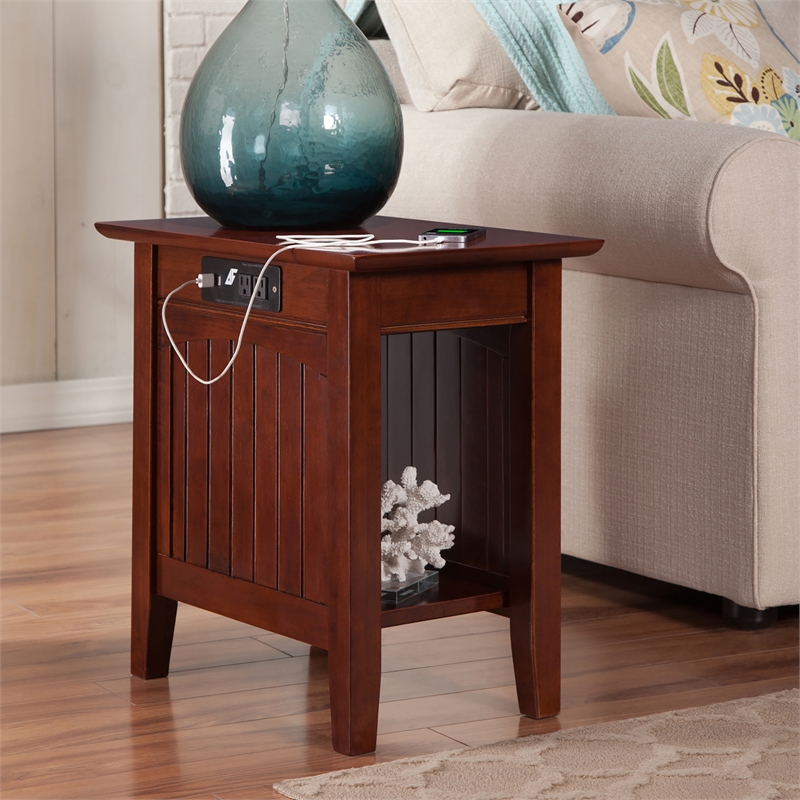 AFI Nantucket Solid Wood Chair Side Table with USB Charger in Walnut