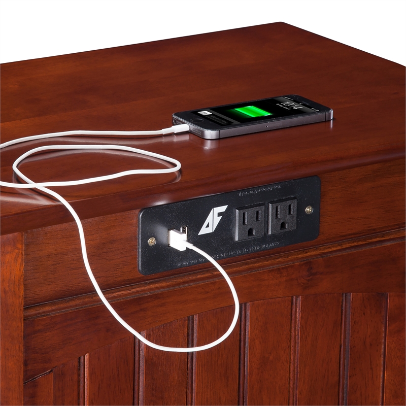 AFI Nantucket Solid Wood Chair Side Table with USB Charger in Walnut
