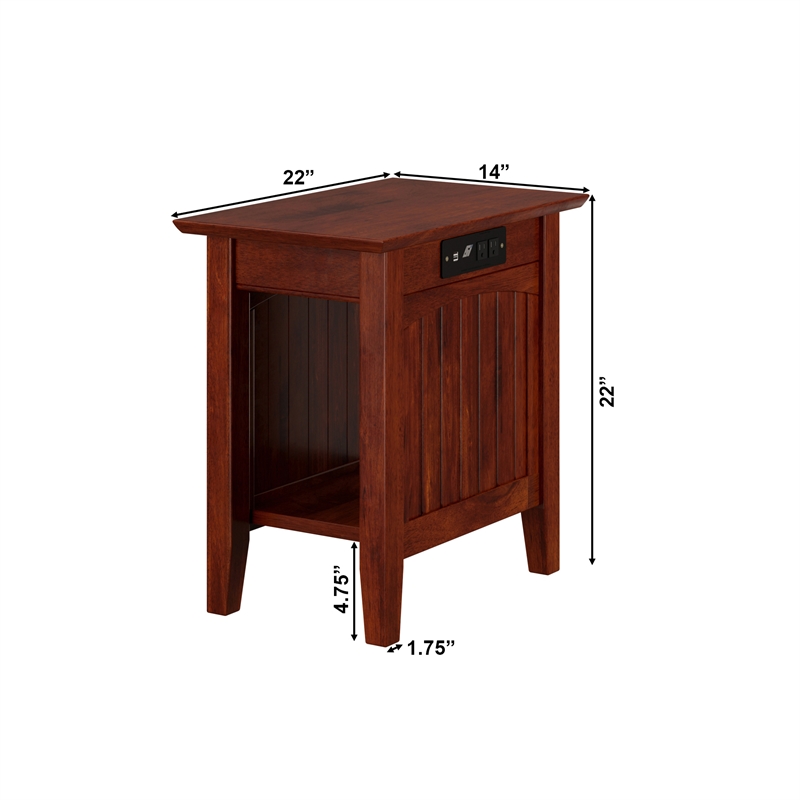 AFI Nantucket Solid Wood Chair Side Table with USB Charger in Walnut