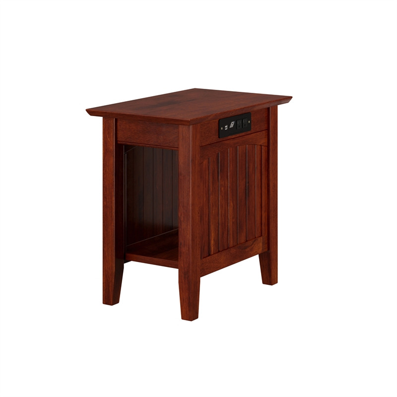 AFI Nantucket Solid Wood Chair Side Table with USB Charger in Walnut