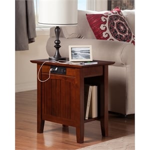 AFI Nantucket Solid Wood Chair Side Table with USB Charger in Walnut