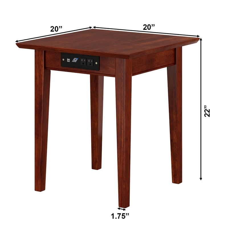 AFI Shaker Solid Wood End Table with Built In Charger in Walnut