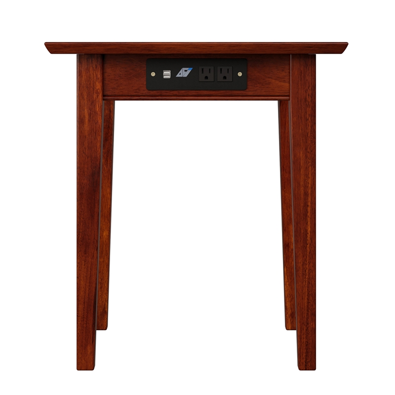 AFI Shaker Solid Wood End Table with Built In Charger in Walnut