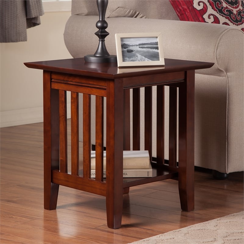 AFI Mission Solid Wood Contemporary End Table in Walnut Brown