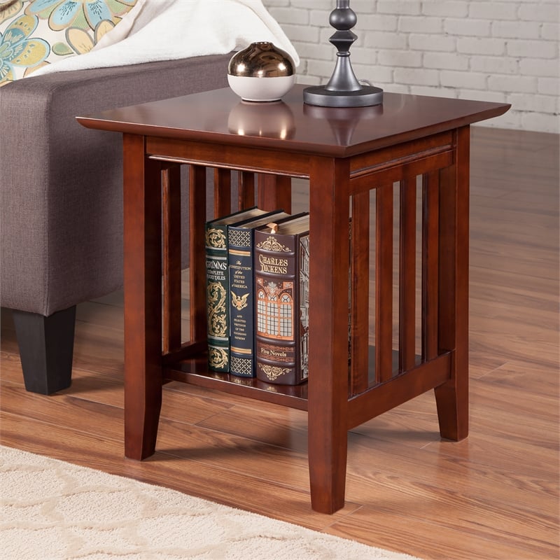 AFI Mission Solid Wood Contemporary End Table in Walnut Brown