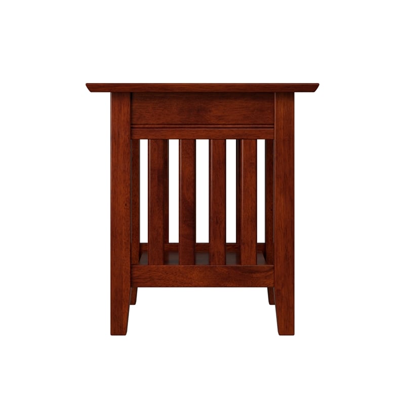 AFI Mission Solid Wood End Table with Built in Device Charger in Brown Walnut