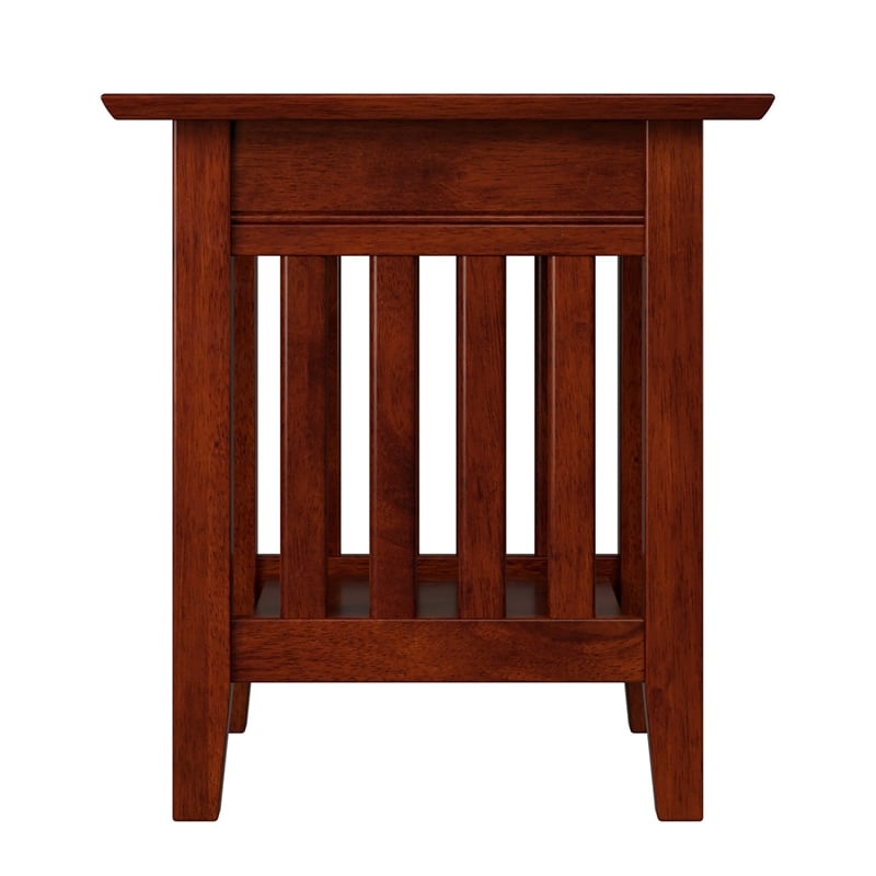 AFI Mission Solid Wood End Table with Built in Device Charger in Brown Walnut
