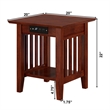 AFI Mission Solid Wood End Table with Built in Device Charger in Brown Walnut